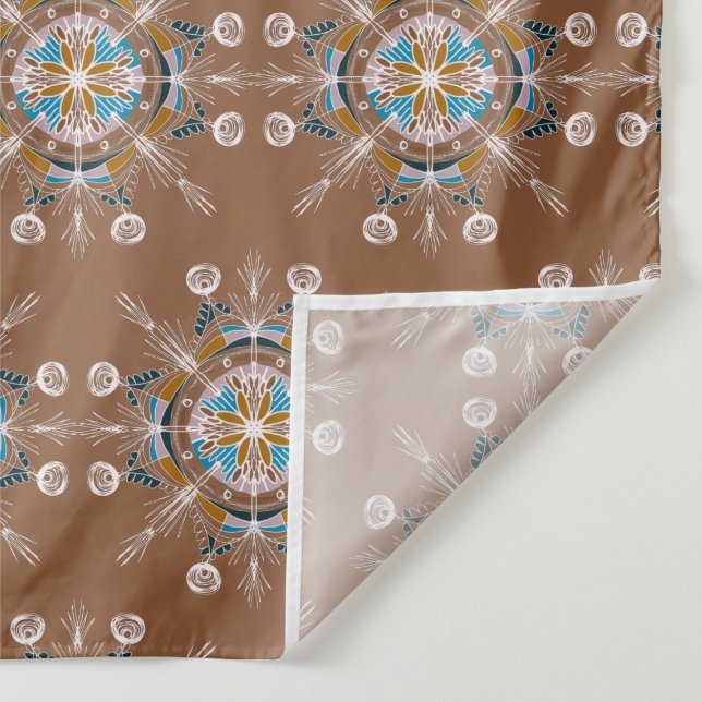 Boho Blue Brown Hand Drawn Mandala Art Tapestry (Detail)