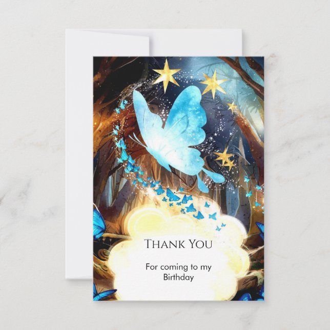 Boho Blue Butterfly Birthday Thank You Card (Front)