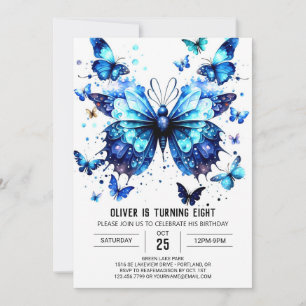 Boho Blue Butterfly Boy Birthday Invitation