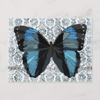 Boho Blue Butterfly Damask Postcard