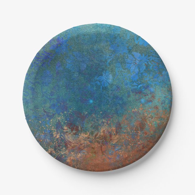 Boho Blue Copper Rustic Paper Plate (Front)