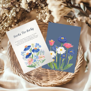 Boho Blue Cornflower Meadow Books for Baby Shower Enclosure Card