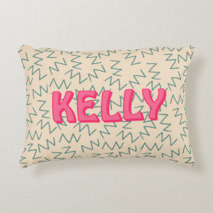 Boho Blue Cream Pink Zig Zag Ikat-Inspired Pattern Decorative Cushion