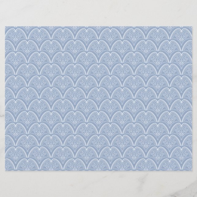Boho Blue Delicate Shells Scrapbook Paper (Front)