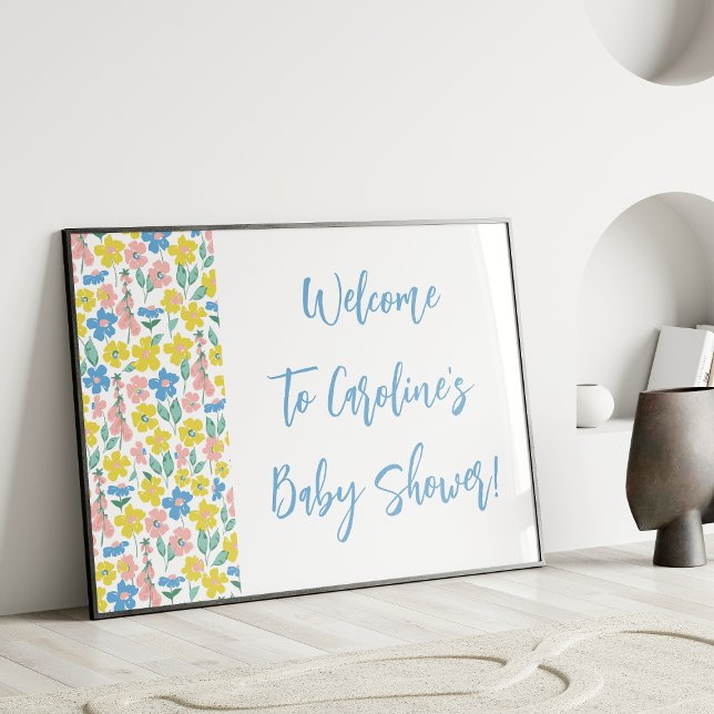Boho Blue Ditsy Floral Custom Baby Shower Welcome Poster (Creator Uploaded)