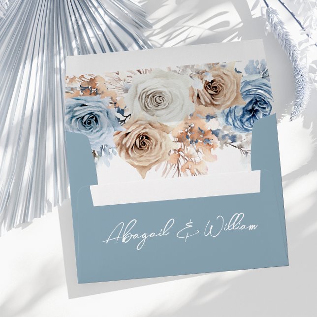 Boho Blue: Dusty Blue Bohemian Floral Wedding Envelope (Creator Uploaded)