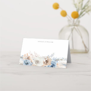Boho Blue: Dusty Blue Bohemian Floral Wedding  Place Card