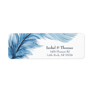 Boho Blue Elegant Watercolor Feather Address