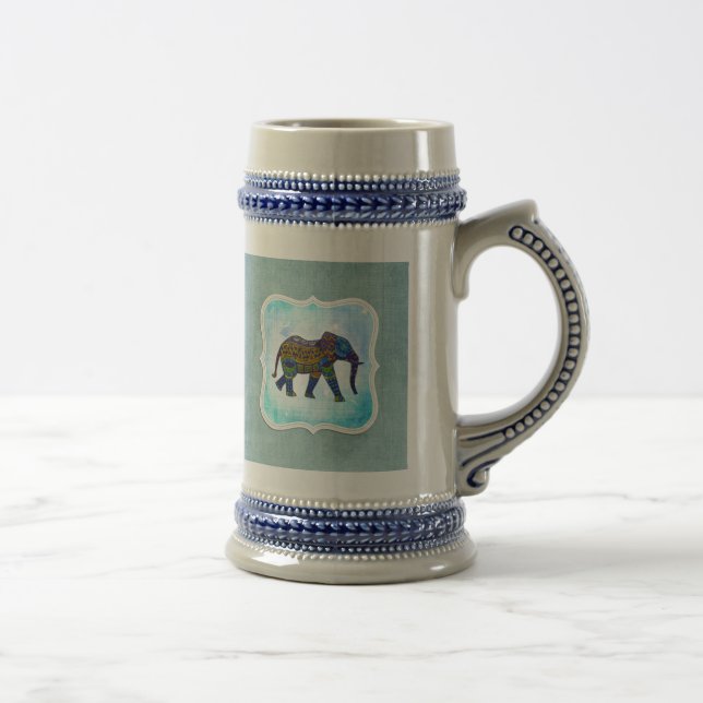Boho Blue Elephant Beer Stein (Right)