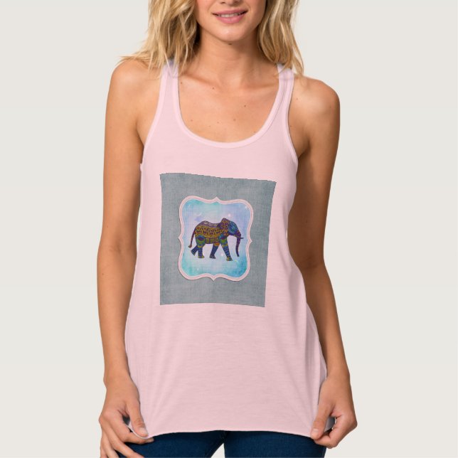 Boho Blue Elephant Singlet (Front)