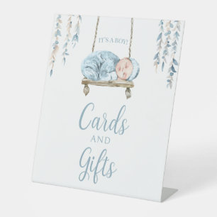 Boho blue floral baby boy shower guest book sign