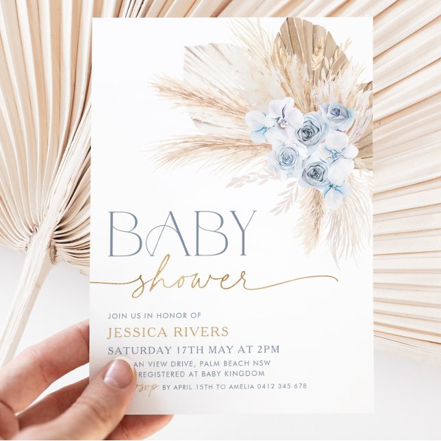 Boho Blue Floral Baby Shower Invitation Floral Boy (Creator Uploaded)
