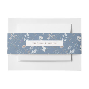 Boho Blue Floral Belly Band Invitation Belly Band