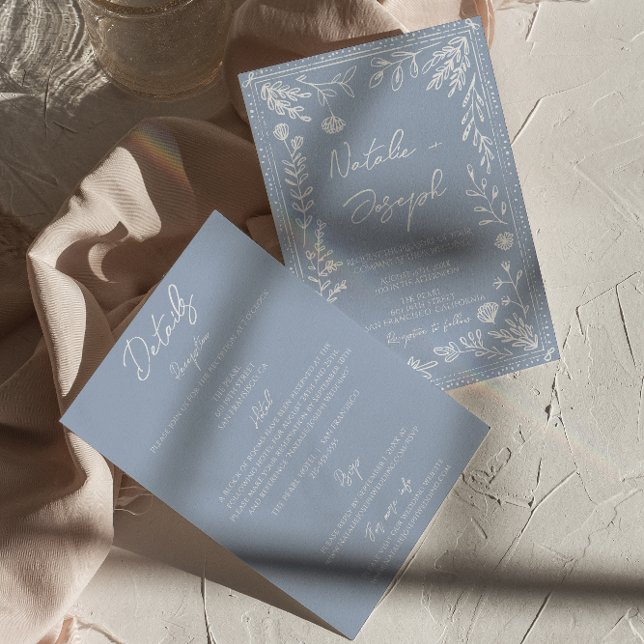 Boho Blue Floral Botanical All In One Wedding Invitation (Creator Uploaded)