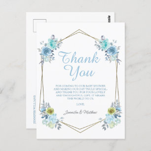 Boho Blue Floral It's a Boy Baby Shower Thank You Postcard