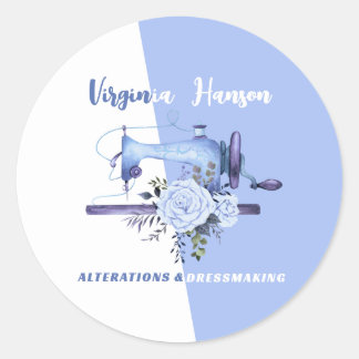 Boho Blue Floral Seamstress Sewing Machine Tailor Classic Round Sticker