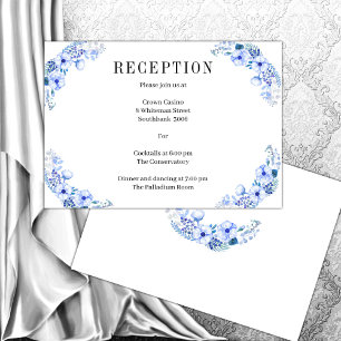 Boho Blue Floral Vintage Wedding Reception Enclosure Card