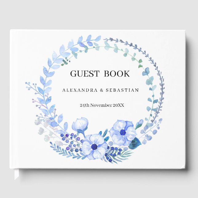 Boho Blue Floral Wedding  Guest Book (Front)