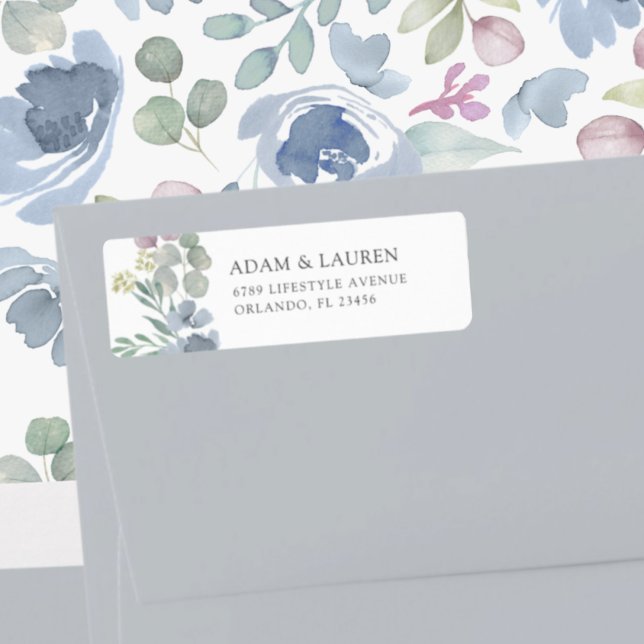 Boho Blue Floral Wedding Return Address (Creator Uploaded)