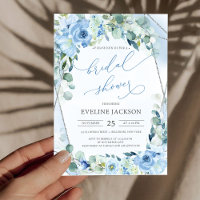 Boho blue flowers eucalyptus silver Bridal Shower