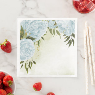 Boho blue flowers green leaves botanical napkin