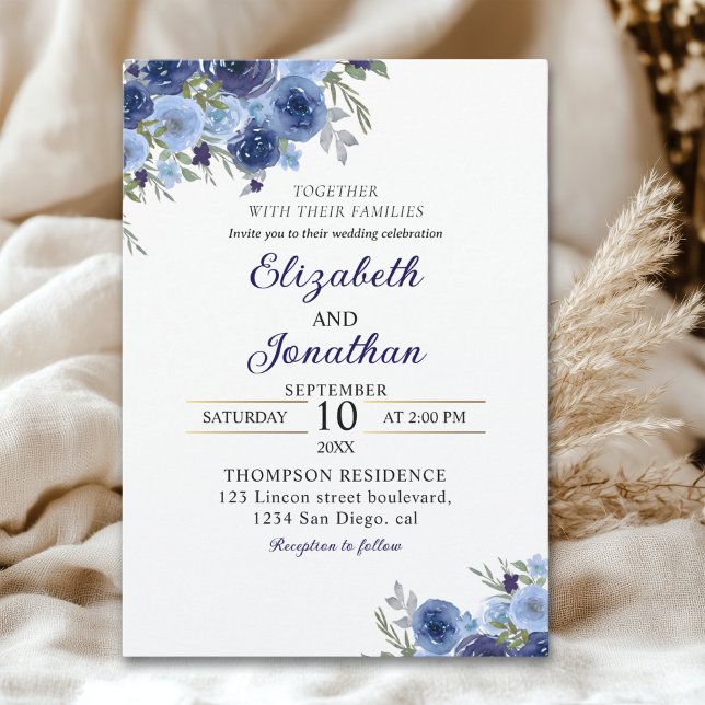 Boho Blue Flowers – Rustic Wedding Invitation (Creator Uploaded)