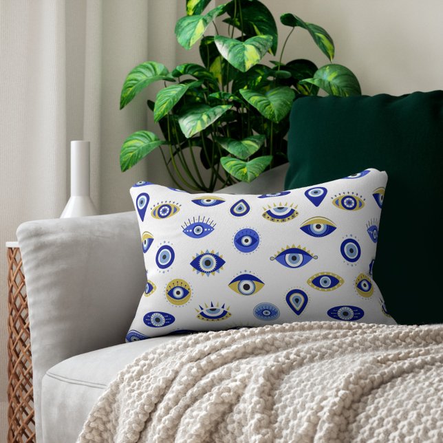 Boho Blue Gold Evil Eyes Decorative Cushion (Creator Uploaded)