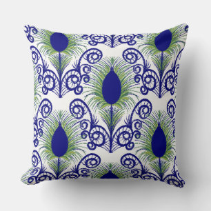 Boho Blue Green Jewel Tone Peacock Feather Cushion