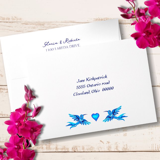 Boho Blue Hummingbirds Mexican Wedding Envelope (Creator Uploaded)