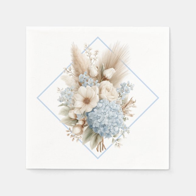 Boho Blue Hydrangea Paper Napkins (Front)