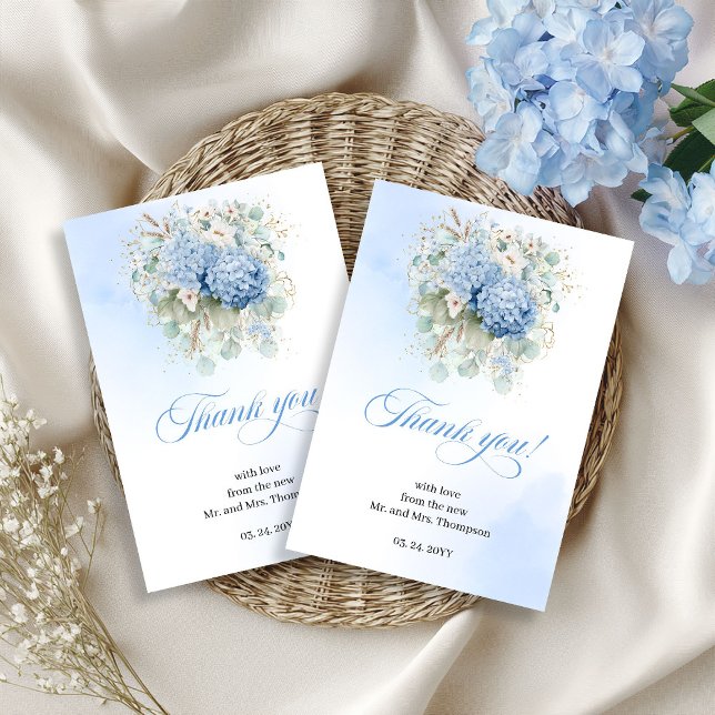 Boho Blue Hydrangeas Eucalyptus Wedding thank you  Card (Boho Blue Hydrangeas Eucalyptus Wedding thank you card

)