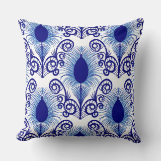 Boho Blue Jewel Tone Peacock Feather Cushion