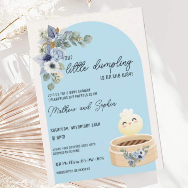 Boho Blue Little Dumpling Baby Shower Invitation (Creator Uploaded)