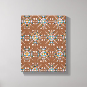 Boho Blue Mandala Hand Drawn Art Brown Canvas Print