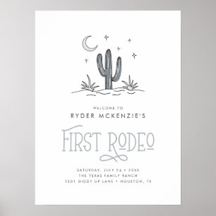 Boho Blue Modern Boys First Rodeo 1st Birthday Poster