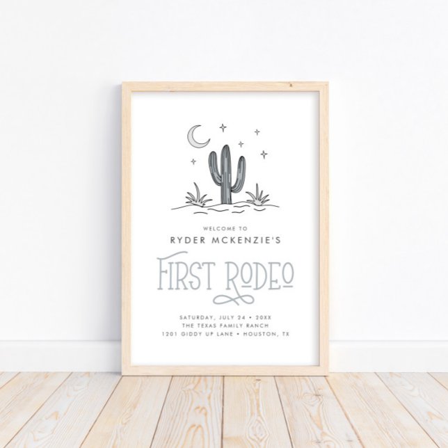 Boho Blue Modern Boys First Rodeo 1st Birthday Poster (Creator Uploaded)