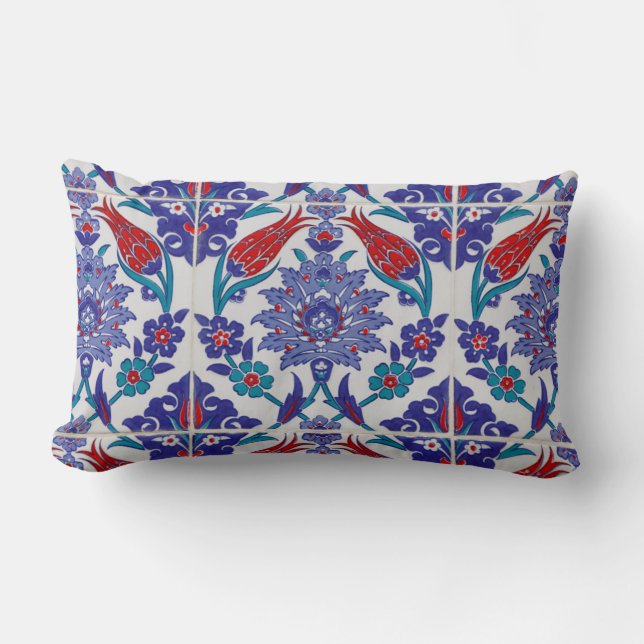 Boho Blue Moroccan Tile Throw Pillow (Front)