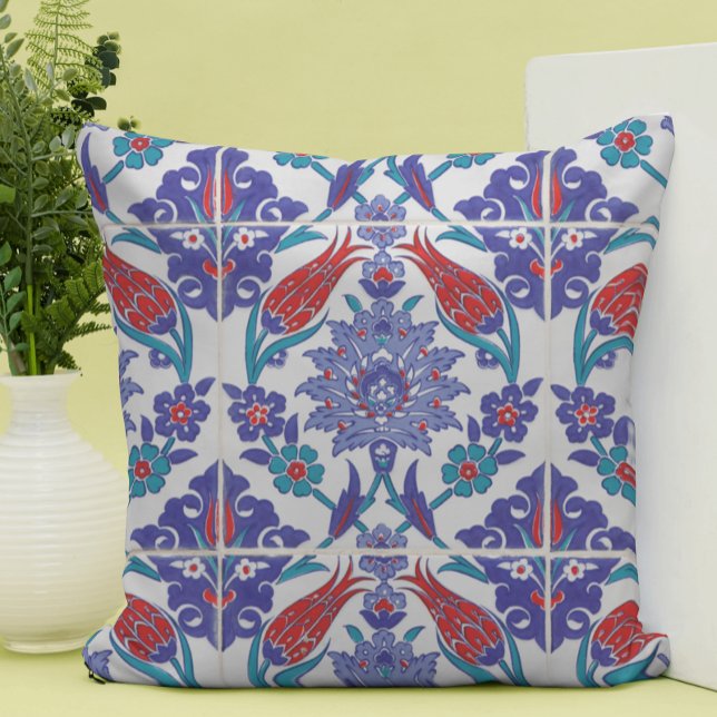 Boho Blue Moroccan Tile Throw Pillow (Creator Uploaded)