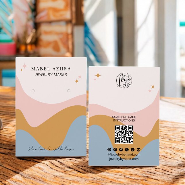Boho blue mustard Jewellery maker Qr logo earring (Boho blue mustard Jewelry maker Qr logo earring)