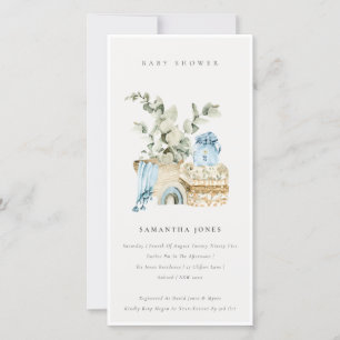 Boho Blue Nursery Foliage Boy Baby Shower Invite
