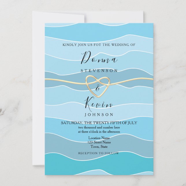 Boho Blue Ocean Waves Beach Wedding Invitation (Front)