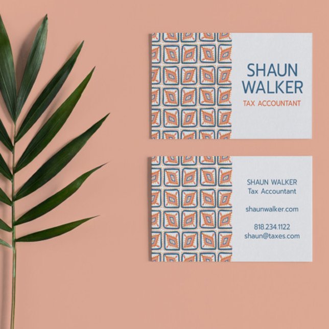 Boho Blue Orange Tiles Pattern Handmade Business Card (Creator Uploaded)