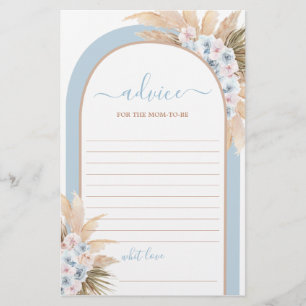 Boho Blue Pampas Grass Advice for Mum To Be card