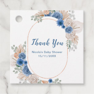 Boho Blue Pampas Grass Baby Shower Favour Tags