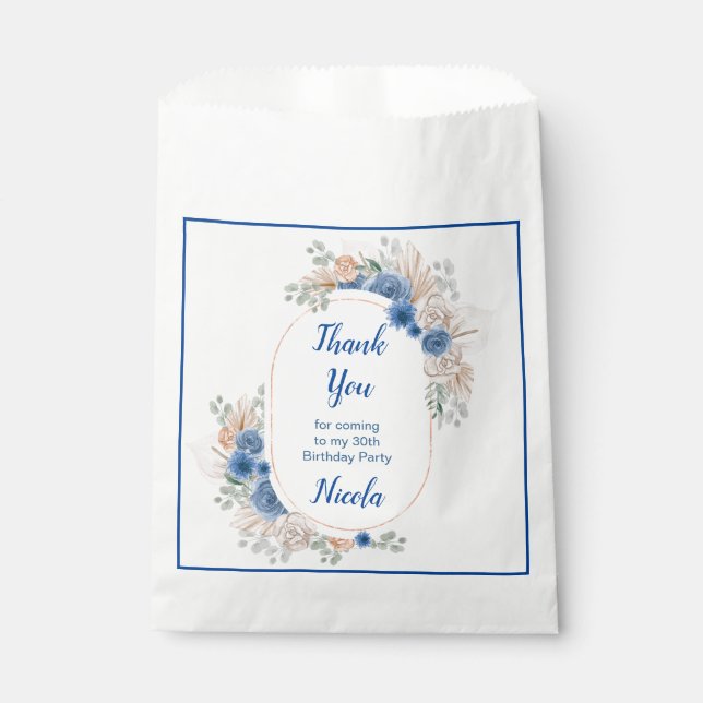 Boho Blue Pampas Grass Birthday Favour Bags (Front)