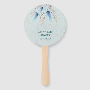 Boho Blue Pampas Grass Hand Fan