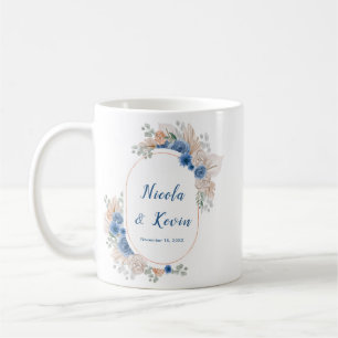 Boho Blue Pampas Grass Wedding Coffee Mug