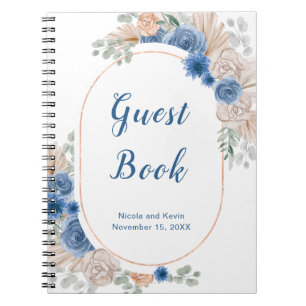 Boho Blue Pampas Grass Wedding Guest Book
