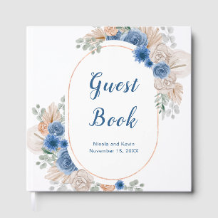 Boho Blue Pampas Grass Wedding Guest Book