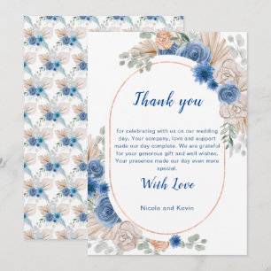 Boho Blue Pampas Grass Wedding Thank You Card